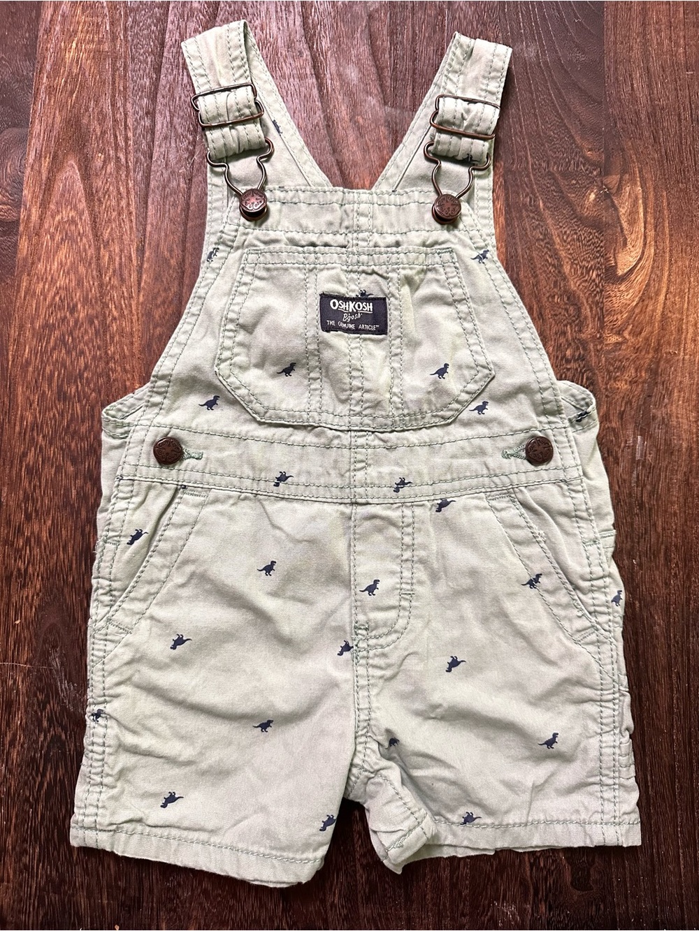 OshKosh B'gosh T Rex Dinosaur Print Shortalls Overalls 12 Months